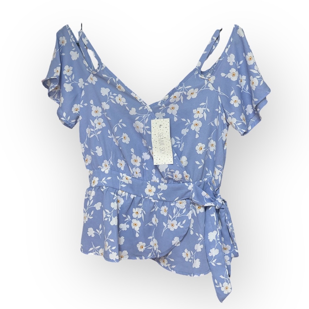 Sienna Sky cold shoulder faux wrap floral top